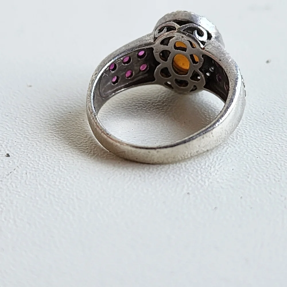 VTG D’Joy Opal Garnet Purple 4.53 g Ring Sterling Silver Signed Statement Sz 7